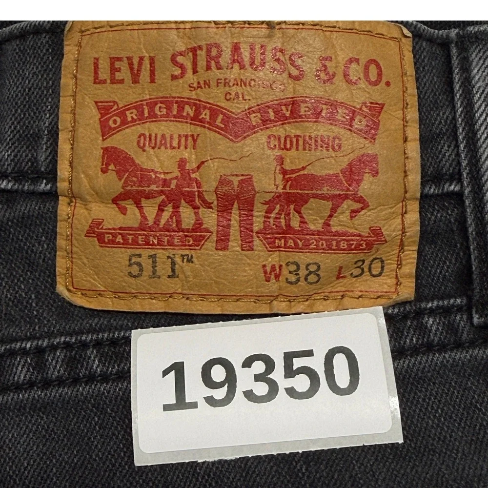 Levis 511 Jeans Men 38x30‎ Black Denim Slim Fit Stretch Dark Wash Faded